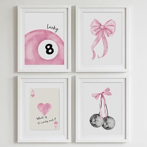 DTLGTG Coquette Pink Bow Wall Decor | Set of 4 Aesthetic Posters for Teen Girls Bedroom Dorm Bathroom - 8x10in Unframed Art Prints - Cute College Girl Gift - A01 - Image 1