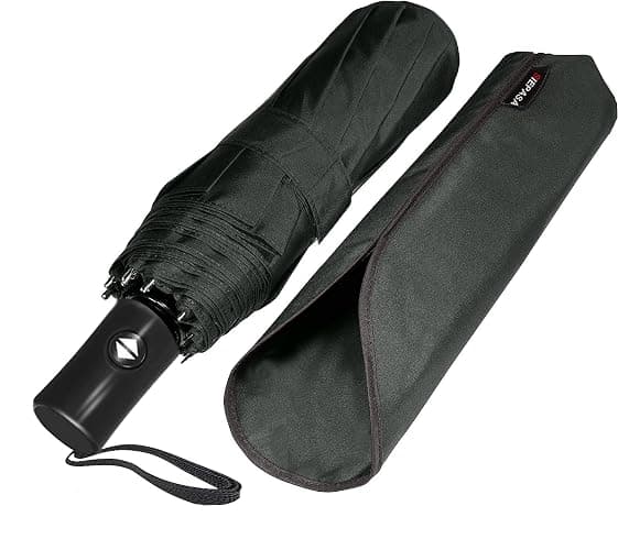 SIEPASA Compact Travel Umbrella - Windproof Auto Open/Close, Small Folding Umbrella for Rain - Lightweight & Durable with Fiberglass Frame, Waterproof Canopy - Fits Backpack, Purse, Suitcase. (Black) thumbnail 6