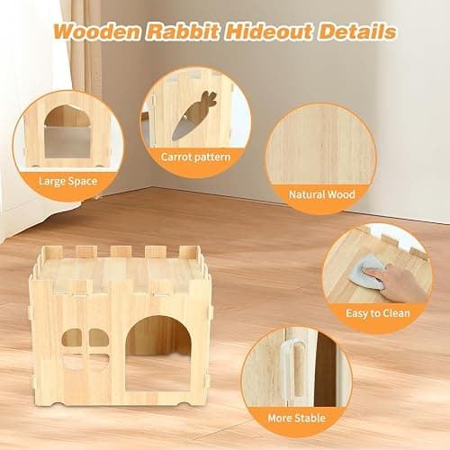 BWOGUE Large Wooden Rabbit House and Hideouts Bunny Castle Detachable Small Animal Play Hideaway Rabbit Hideout Cage Accessories for Indoor Adult Rabbit Guinea Pig Chinchilla Habitat thumbnail 4