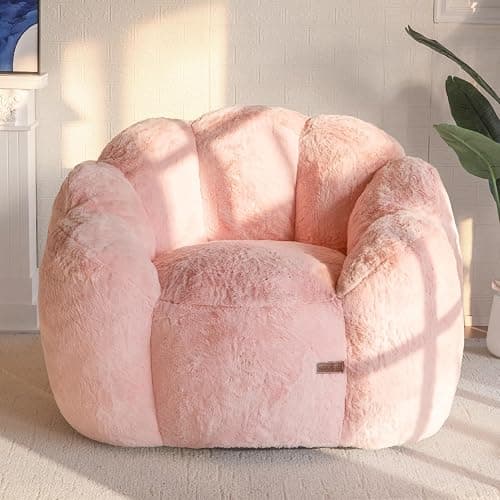 MAXYOYO Bean Bag Chair for Adults, Floral Shaped Bean Bag Sofa | Ultra Soft Faux Fur Floor Sofa, Large Reading Chair for Living Room Bedroom, Pink, Single - Image 1