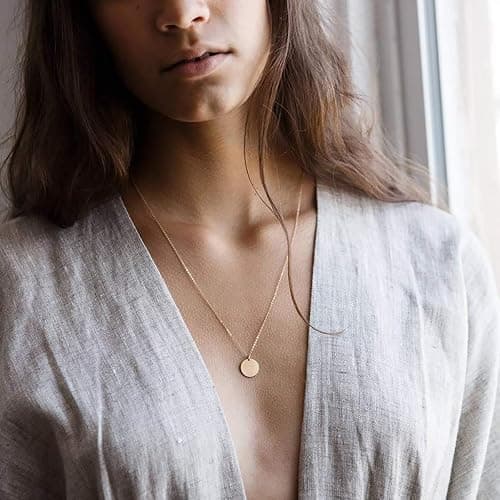 itianxi Dainty Bar Necklace for Women,Gold/Silver Cute Delicate Disc Necklcace,Trendy Elegant Dot Fashion Necklace - gold disc thumbnail 4
