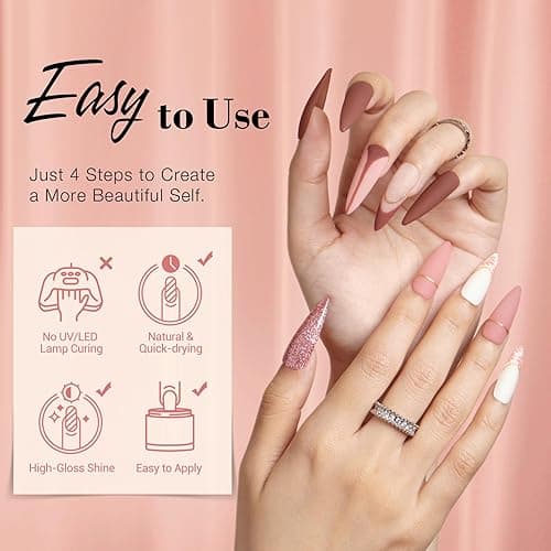 AZUREBEAUTY 31 Pcs Dip Powder Nail Kit 20 Colors Glitter Nude Brown Pink White Gray Dip Powder Liquid Set with Top/Base Coat Activator for French Nails Art Manicure DIY Salon Women Valentine's Gift - Apricot Glitter Nude Pink thumbnail 4