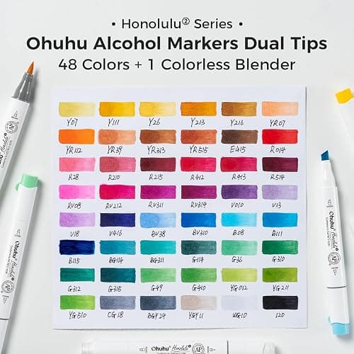 Ohuhu Alcohol Markers Brush and Chisel Tip: 48-Color Double Tipped Art Marker Set for Artist Adults Cozy Coloring Illustrations - Honolulu 2- Brush and Chisel Dual Tips- Refillable - AP Certificated thumbnail 4