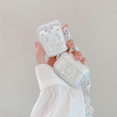 JANDM for AirPods 4 Case with Keychain,Shockproof Soft Clear Cute 3D Crysta Bowknot Design Cover with Bling Heart Beads Keychain for AirPods 4nd Generation -Bowknot thumbnail 4