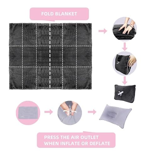 Nenolix 3 in 1 Travel Blanket Pillow Set - 350 GSM Thick Travel Blanket Airplane Compact with Bag, Soft Bag with a Pocket, Inflatable Travel Pillow for Camping & Car Trip (Dark Grey) thumbnail 6