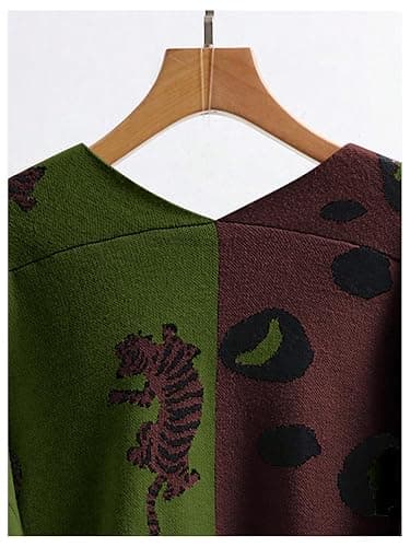 WDIRARA Women's Leopard Tiger Print Cardigan V Neck Long Sleeve Color Block Button Down Sweater Outwear thumbnail 6