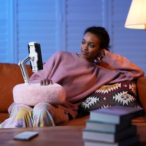 SupeDesk Tablet Stand Pillow - 360° Adjustable Kindle Holder Phone Stand, Soft Plush, Detachable Snack Bowl - Compatible with 4.7"-13" iPad, iPhone, Samsung, Kindle - Pink thumbnail 7