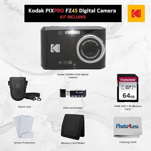 Kodak PIXPRO FZ45 Digital Camera Bundle with Black Point & Shoot Camera Case + Transcend 64GB SD Memory Card + Tri-fold Memory Card Wallet + Hi-Speed SD USB Card Reader + More (Black) thumbnail 2