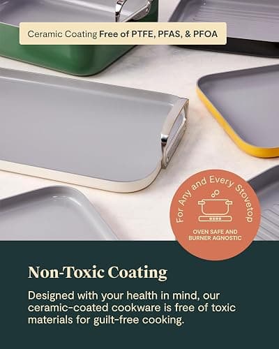Caraway Square Cookware Set - Square Pans Set - Perfect for Griddling, Toasting, Searing, Roasting, and More - Non-Stick Ceramic Coated Pans - Non Toxic, PTFE & PFOA Free - White thumbnail 4