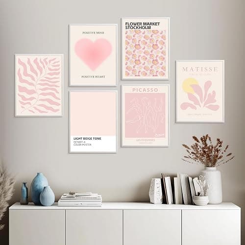 AIMEE ROSE Pink Matisse Wall Art Prints - 6 Pack 8x10 Inch Abstract Vintage Posters, Cute Room Decor for Teen Girls, Light Pink Wall Art for Bedroom, Unframed thumbnail 2