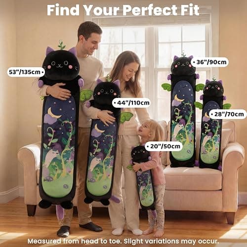 Mewaii Long Cat Plush 5 Sizes, 120% Extra Filling Giant Plushness Kids Body Pillow, Kawaii Cute Black Cat Stuffed Animals Plushies, Big Long Body Pillow Black Cat Plush Gift for Girls 20” thumbnail 5