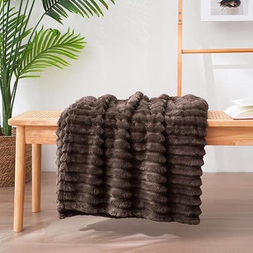 Vessia Flannel Fleece Throw Blanket for Couch,Sofa,Bed, 300GSM Striped Brown Throw Blanket for Adults and Kids, Super Soft Warm Cozy Lightweight Home Decor for All-Season(50x70inch) thumbnail 6