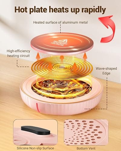 HouseGem Large Candle Warmer Plate - Coffee Cup Mug Warmer for Desk, Candle Melter, Electric Mug Heater for Beverages, Milk & Tea, Coffee Accessories Ideal Gifts Keep Cup Warm (Pink) thumbnail 3
