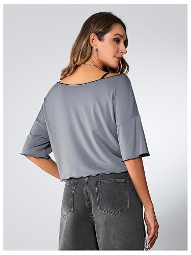 SOLY HUX Womens Y2K Grunge Shirts Short Sleeve Off Shoulder Crop Graphic Tees Goth Skull Tops thumbnail 3