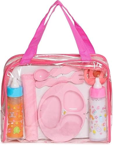 My Sweet Baby 13-Piece Doll Feeding & Diaper Bag Set – Disappearing Milk Bottles, Bibs, Pacifiers, Diapers & Accessories Set – Pretend Play Baby Doll Care Kit for Girls – Fits 12–18″ Dolls thumbnail 4