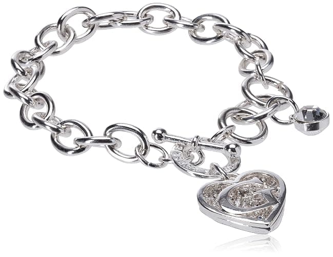 GUESS Toggle Chain Bracelet with Logo Heart Link Charm Bracelet - Image 1