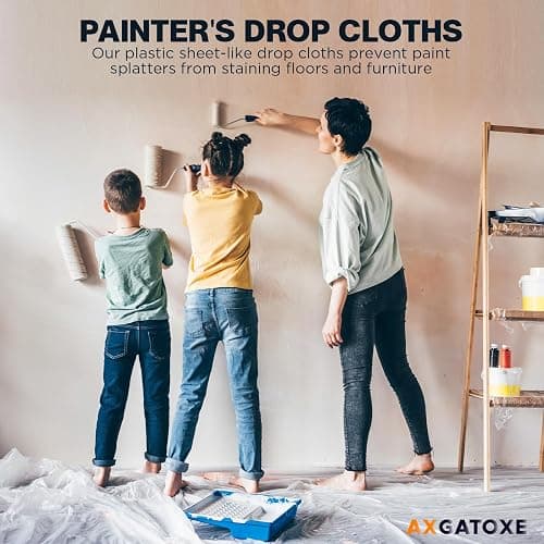 12 x 9 Ft Plastic Drop Cloths (10-Pack) - Disposable Painter's Sheeting & Tarps for Painting, Waterproof Furniture/Couch/Floor Protection thumbnail 8