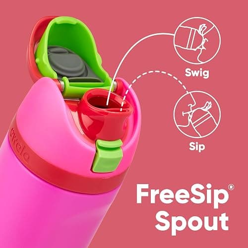 Owala Kids FreeSip Insulated Stainless Steel Water Bottle with Straw, BPA-Free Sports Water Bottle, Great for Travel, 16 oz, All the Berries thumbnail 2