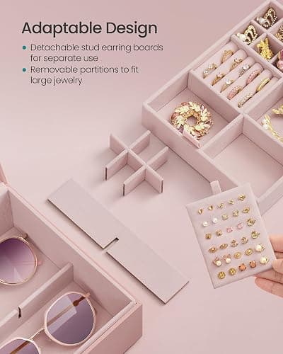 SONGMICS 2-Layer Jewelry Box, Jewelry Organizer with Handle, Removable Jewelry Tray, Jewelry Storage, Floating Effect, 8.1 x 9.4 x 4.3 Inches, Gift Idea, Jelly Pink UJBC165R01 thumbnail 6