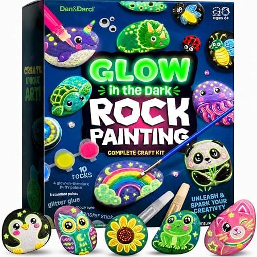 Dan&Darci Kids Rock Painting Kit - Glow in The Dark - Gifts Arts & Crafts for Boys and Girls Ages 6-12 - Craft Activities Kits - Creative Art Toys for 6, 7, 8, 9, 10, 11 & 12 Year Old Kid - Image 1