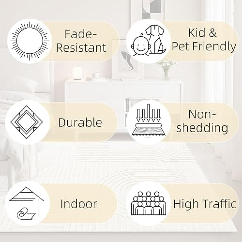 MATIIUI Beige Solid Area Rug 8x10, Washable Rugs for Living Room Bedroom | Modern Neutral Boho Geometric High-Low Pile Carpet, Soft, Fluffy Non-Slip Rugs for Nursery, Kids Room, Apartment, Home Office thumbnail 3