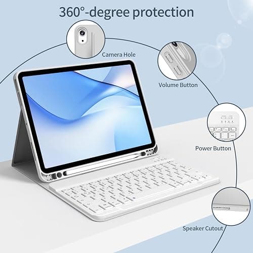 GKABXY Hülle mit Tastatur für iPad Air 11 Zoll 2025 2024 (M3/M2), iPad Air 5 4 2022/2020 10,9 Zoll, Soft TPU Rückschale mit Stifthalte, magnetisch Abnehmbare Folio Tastatur hülle, Grau thumbnail 3
