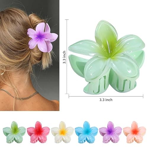 CHANDAT Flower Hair Clips 6 PCS Hawaiian Claw Clips for Vacation Hibiscus Hair Claw Clips Cute Large Hair Clips for Thick and Thin Hair Plumeria Hair Accessories for Women Girls - Hawai thumbnail 5