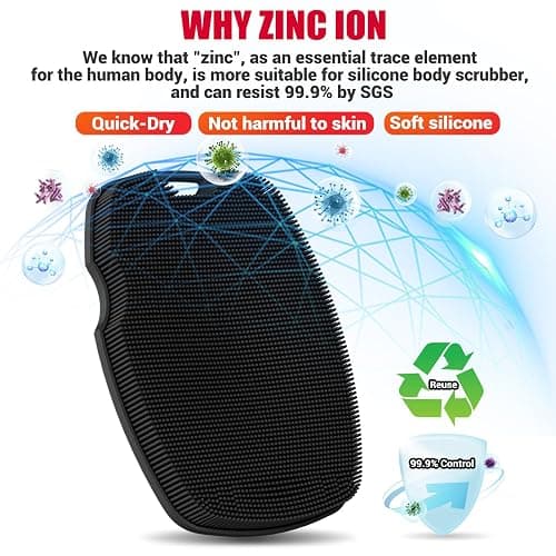 Canroom Silicone Body Scrubber - Anti Zinc Infused-Highly Elastic Bristles Exfoliating Body Scrubber for Shower Body,Cellulite Reduction,Blood Circulation- Black thumbnail 5