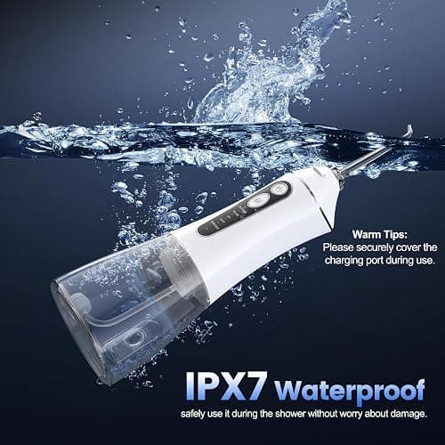 Water Flosser for Teeth Cleaning and Flossing, 5 Modes Rechargeable Cordless Oral Irrigator 320ml Water Tank Teeth Cleaner, IPX7 Waterproof Portable Electric Dentel Flossers for Home and Travel,White thumbnail 4
