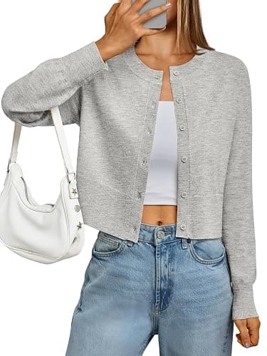 LILLUSORY Cropped Lightweight Cardigan Sweaters for Women Crew Neck Summer Clothes Fashion Spring Outfits 2026 - Image 1