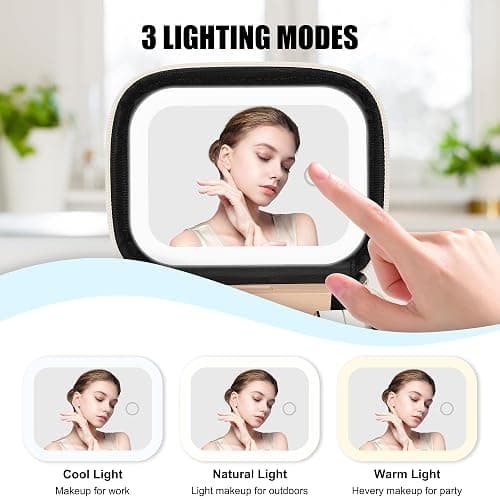 Relavel Mini Makeup Bag with Led Mirror, Small Floral Cosmetic Bag with 3 Light Modes, Rechargeable Portable Makeup Pouch with Hands-Free Wrist Strap for Pool Parties丨Work Touch-Ups丨Travel thumbnail 4