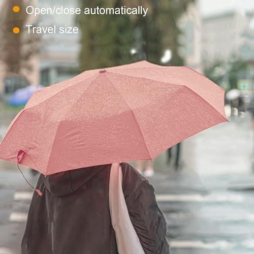 SIEPASA Windproof Travel Compact Umbrella-Automatic Umbrellas for Rain-Compact Folding Umbrella, Travel Umbrella Compact, Small Portable Windproof Umbrellas for Men Women Teenage.(Pink) thumbnail 4
