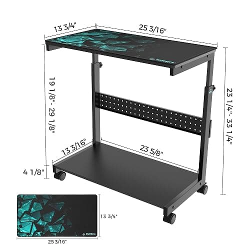 EUREKA ERGONOMIC PC Stand Computer Cart, Height Adjustable Tower Stand 2-Tier Suit for ATX Case Printer, Metal Rolling Cart on Wheels for Gaming Home Office, Black thumbnail 3