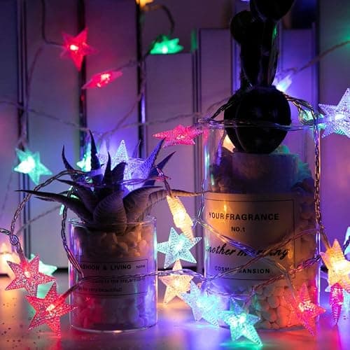 Minetom Star String Lights for Bedroom - 33 ft Plug-in Color Changing Star String Lights with Remote and Timer for Bedroom Tent Loft Bed Window Backyard Patio Porch Balcony Party Wedding, RGB thumbnail 2