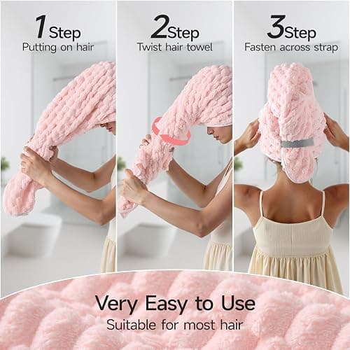 REDKISS 2 Pack Microfiber Hair Towels - Extra Large Hair Towel Wrap for Women, 24x42 inch Pink Hair Towels with Elastic Strap, Super Soft Blue Hair Drying Towels Curly Anti Frizz Turbans thumbnail 4