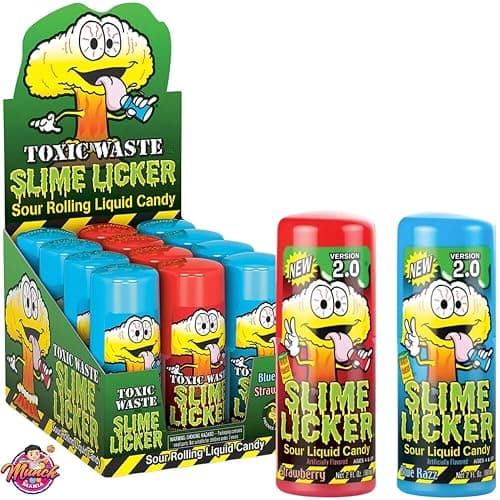 Slime Candy Lickers 2.0, Blue Raspberry & Strawberry - 2 Ounce (Pack of 12), Roller Candy New Version! - Bundled with Munch Mania Accessory - Image 1
