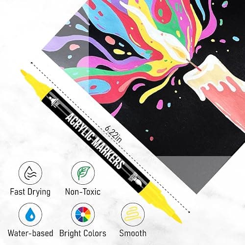 Pagather 48 Colors Acrylic Paint Markers, Dual Tip with Fine Tip and Brush Tip Pens for Stone, Wood, Calligraphy, Canvas, Ceramic, Metal, Glass, Rock Painting, DIY Crafts Art Supplies Kit thumbnail 5
