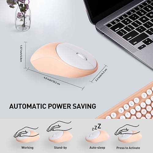 FOPETT 2.4GHz Wireless Keyboard and Mouse Set with Switch Button - Full-Size Keyboard - Compatible for Windows/Laptop/PC/Notebook/Smart TV and More - Pink thumbnail 5