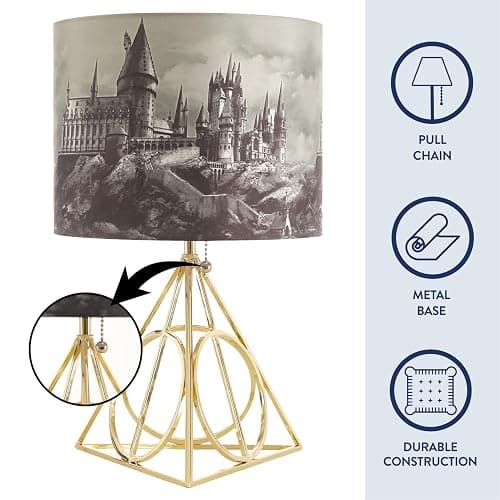 Idea Nuova Harry Potter Figural Table Lamp – 16" Tall Gold Wire Base with Printed Hogwarts Shade, Decorative Kids Desk or Nightstand Lamp for Bedroom, Playroom, or Study Area thumbnail 4