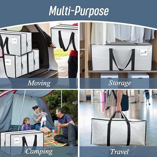 6 Pack Extra Heavy Duty Large Moving Bags with Strong Zipper & Comfortable Handles, Sturdy & Durable Clothes Storage Bags Totes Bins, Packing Moving Boxes for College Supplies, White thumbnail 7