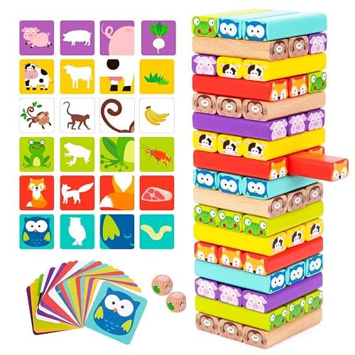 Nene Toys Wooden Tumble Tower Game with Animals & Colors, 4-in-1 Educational Family Board Game for Kids Ages 3-9, Creativity & Cognitive Skills Booster - Gift for Boys Girls 3+ Years thumbnail 8