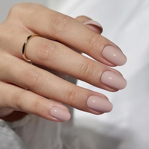 BTArtbox Press On Nails Oval - Soft Gel Press on Nails Oval Nails Fake Nail with Nail Glue, Fit Perfectly, Reusable Glue On Nails in 16 Sizes, Taro Milkshake - A1-Taro Milkshake - Image 1
