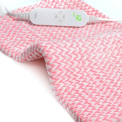 GOQOTOMO Fast-Heating Electric Heating Pad for Back/Waist/Abdomen/Shoulder/Neck Pain and Cramps Relief - 12 Heat Levels, 8 Timers with Countdown, Stay on, Machine Washable-PW01(Pink) thumbnail 9