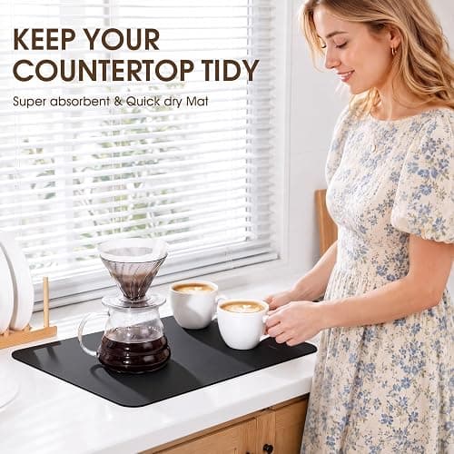 Coffee Mat Super Absorbent Dish Drying Mat Coffee Bar Mat 12"x 19", Black | Match with Coffee Machine Accessories Large Drying Mats for Kitchen Counter thumbnail 4