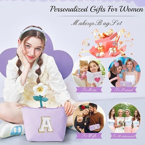 YOOLIFE Bridesmaid Gifts for Wedding Day | Preppy Makeup Bag & Organizer | 30th Birthday Gift | Purple thumbnail 5