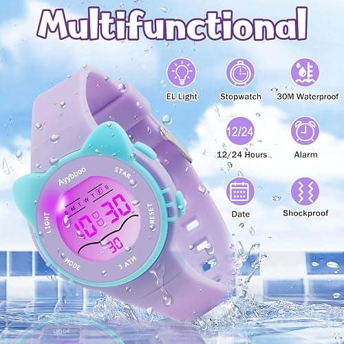 Ayybboo Kids Digital Watches for Girls Boys, 7 Color Lights Waterproof Cute Wristwatches for Kids with Alarm Stopwatch, Great Present for Girls Boys Ages 5-13 thumbnail 2