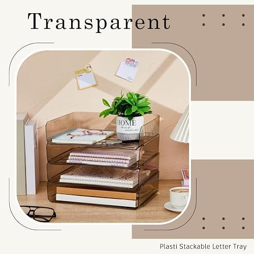 Harloon 4 Tier Acrylic Paper Tray 13 x 9.8 x 3 Inches Stackable Letter Clear Organizer No Need to Assemble Acrylic Paper Organizer File Tray for Office Workspace Desktop Storage (Transparent Gray) thumbnail 6