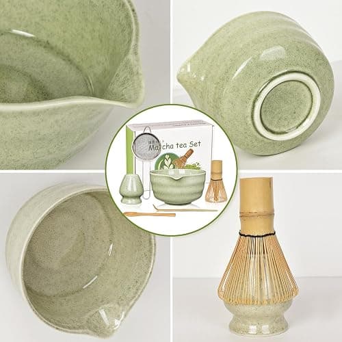 Matcha Set, Matcha Whisk Set Includes 17oz Matcha Bowl with Spout,Matcha Whisk,Chasen Holder, 2 Scoop, Sifter - 6 Pcs Tea Green Glaze Ceramic Matcha Kit for Matcha Lover thumbnail 8