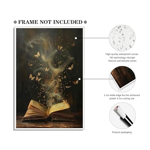 Vintage Moody Victorian Bookish Wall Art Magical Book Butterflies Canvas Print Retro Dark Academia Reading Nook Painting for Library Bookclub Bedroom Book Lover Decor 12x18inch Unframed - 12L" x 18W" - style-1 Unframed thumbnail 2