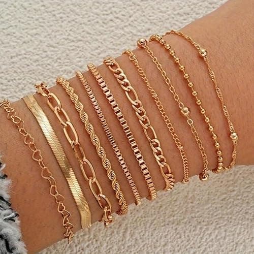 IFNODO 47pcs Gold Jewelry Set With 3 PCS Necklace, 11 PCS Bracelet,20pcs Hoop Stud Earrings,7pcs rings set For Women For Birthday Gifts thumbnail 6